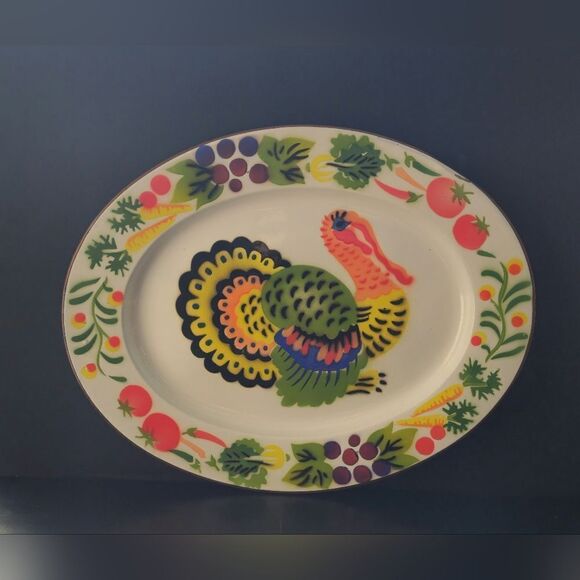 Vintage Hand painted enamelware turkey platter - Picture 3 of 8